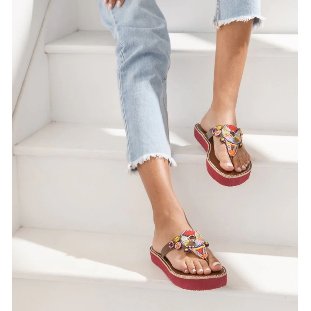 Anthropologie Laidback London Shibli Flip Flop Sandals Leather Beaded Size 41 - Picture 8 of 14